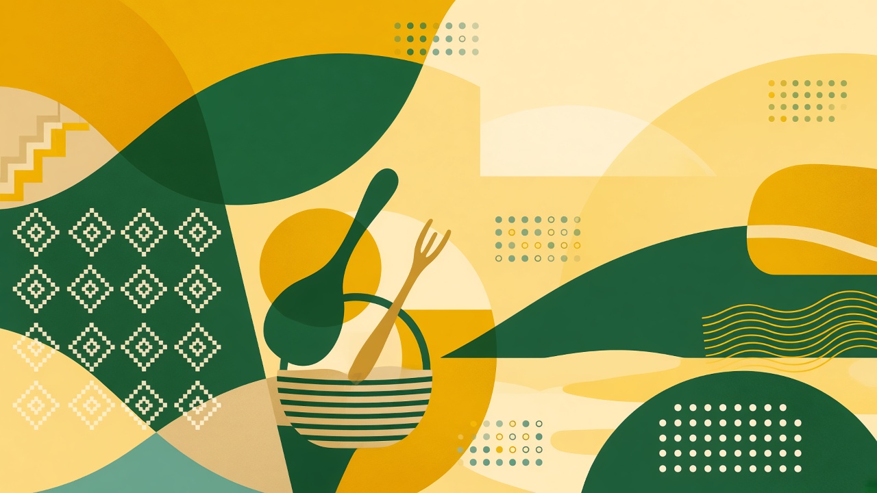 Ilustração editorial abstrata para o Cadastro Cultural Municipal de Iguape. Crédito: Ilustração editorial gerada para Folha da Banana.