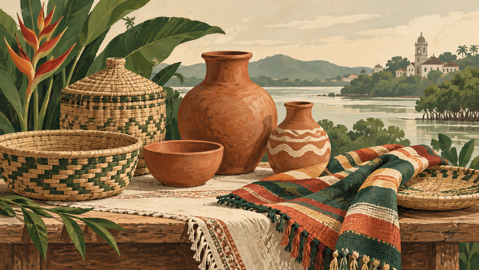 Ilustração conceitual de artesanato; objetos e cenário imaginários, sem reproduzir o livro, as peças do projeto ou seus autores. Crédito: Ilustração gerada por IA para a Folha da Banana.